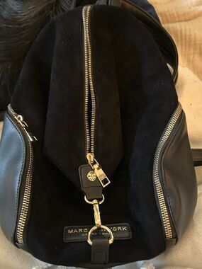 Marc by Marc Jacobs Black Suede & Leather Backpack with Gold Hardware